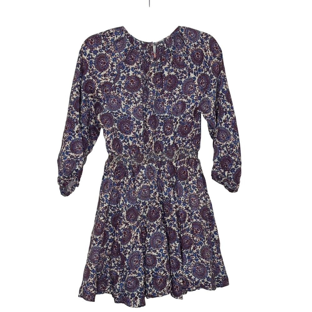 J. Crew Palermo Linen Smocked Waist Dress Size S Blue Red Floral Bouquet Cottage - Picture 2 of 10